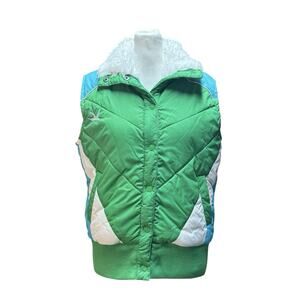 Y2K Limelight Puffer Snap Fur Vest Size Large Green Blue Sporty Chic 2000s